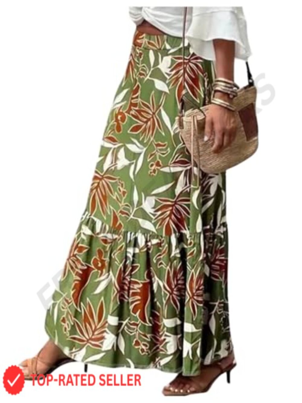 Women's Boho Flowy Maxi Skirt High Waisted Swing Graphic Print Beach Summer - Picture 1 of 2